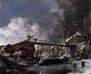 Winter Landscape with Wooden Bridge Philips Wouwerman